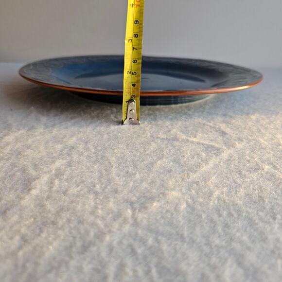 Pier 1 Large Tunisia Chop Plate Stoneware Blue Glaze & Scroll Rim Embossed 13" - Picture 7 of 7